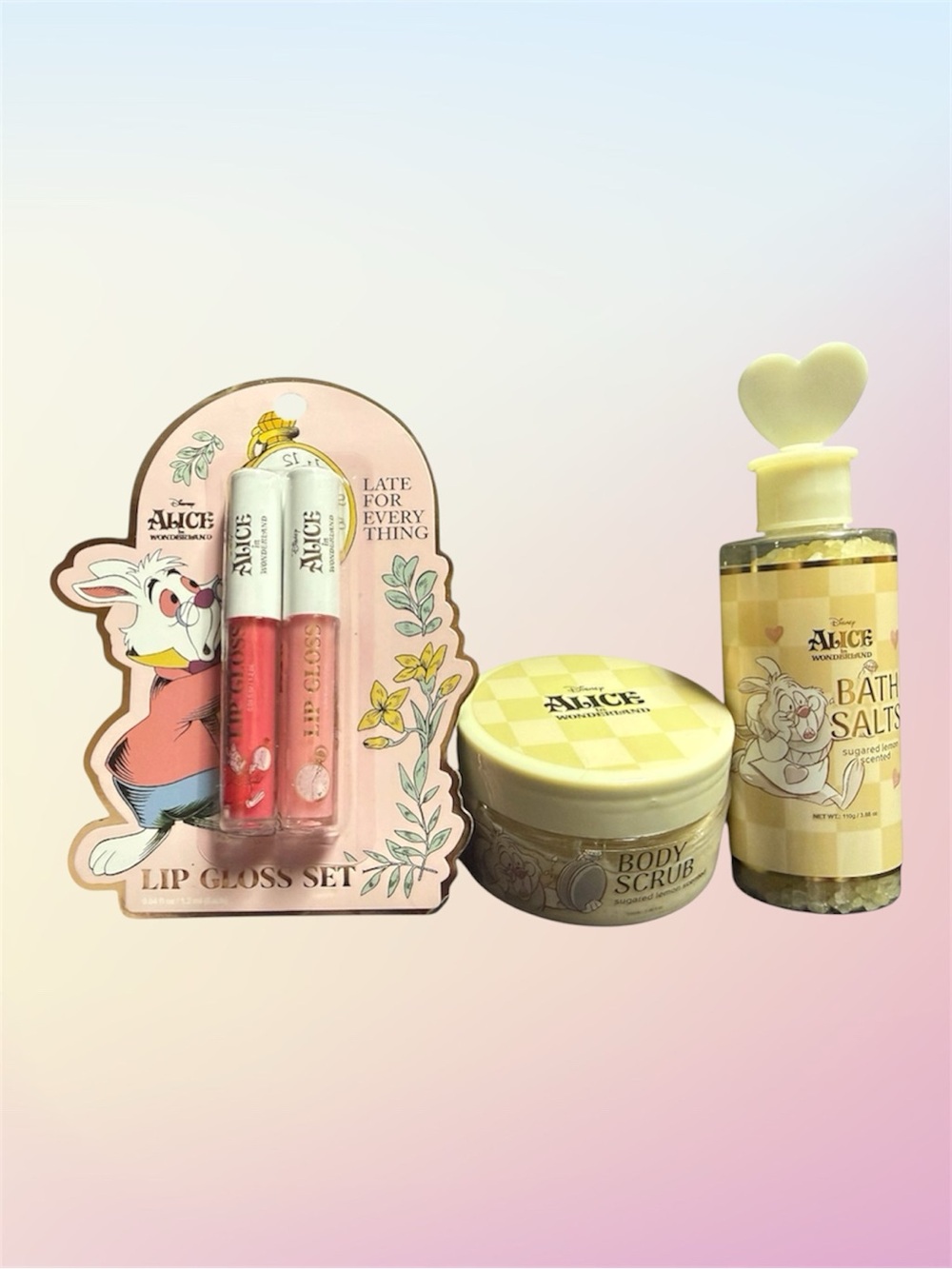 Disney Alice in Wonderland Body Scrub, Bath Salts & Lip Gloss Set White Rabbit